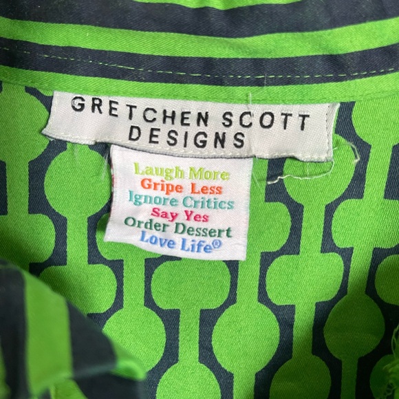 Gretchen Scott Designs Green and Navy Ladies Button Down Shirt - Picture 2 of 2